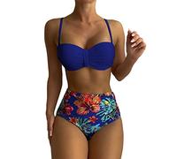 High Waisted Bikini Set Brazilian, Quick Dry Beach Wear Set, Low Waisted Tie Side Women Two Pieces Bathing Suits Top Ruffled Flounce Swimwear Try Before You Buy Gym Sports Blue