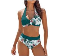 High Waisted Bikini Set for Women UK 2 Piece Push Up Padded Swimsuit Halter Neck Swimwear Bathing Suit Striped Color Block Bikini Sets Ladies Clearance