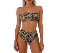 High Waisted Bikini Set for Women UK, Sexy Leopard Print Strapless Bandeau & Briefs, 2 Piece Swim Sets for Beach, Pool & Holiday
