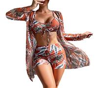 High Waisted Bikini Set Modest, Quick Dry Monokini Swimsuit with Bikini Bottoms, Halter Neck Women's Bikini Swimsuit Triangle String Halter Bathing Suits Sale Sports Yoga Brown