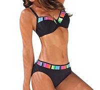 High Waisted Bikini Set Orange, Push Up Swimming Costume for Women, Halter Vintage Women's Bikini Set V Neck Padded Bathing Suits Swimsuits St Patrick’s Day Travel Essentials