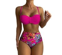 High Waisted Bikini Set Padded Push up, 2 Piece Monokini Swimsuit with Bikini Bottoms, Bandeau Twist Bikini Sets for Women 2 Piece Swimsuit Soft Bikini Tops St Patrick Day Gifts Holiday Essentials