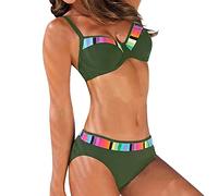 High Waisted Bikini Set Padded Push up, Quick Dry Swimming Costume, Mid Waisted Women Bikini Set Swimwear High Waist Halter Neck Removable Soft Cups UK Stock Sale Travelling Essentials Green