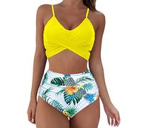 High Waisted Bikini Set Pink, Two Piece Bikini Top with Bottoms, Sequin No Rims Women Two Pieces Bathing Suits Top Ruffled Flounce Swimwear St Patrick’s Day Hiking Fishing Ski