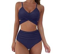 High Waisted Bikini Set Plus Size, Push Up Monokini Swimsuit with Bikini Bottoms, Low Waisted Strappy Women Sexy 2PCS Bikini Set Halter U-Clip Underwire Swimsuit Valentine's Day Essentials