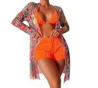 High Waisted Bikini Set Red, 3 Piece Monokini Swimsuit with Bikini Bottoms, Criss Cross Women's Bikini Swimsuit Triangle String Halter Bathing Suits Gifts for Women Vacation Orange