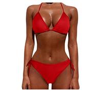 High Waisted Bikini Set Red, Push Up Beach Wear Set, Low Waisted Strappy Women Sexy Brazilian Bikini Set 2 Piece Spaghetti Strap Halterneck Bra Deals of The Day Sale Crew