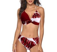 High Waisted Bikini Set Size 12, Plus Size Swimwear Sets, Floral Print Women's Bikini Set V Neck Padded Bathing Suits Swimsuits Travel Essentials Festival Essentials