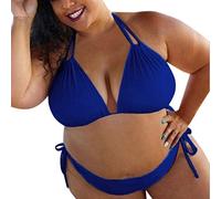 High Waisted Bikini Set Size 12, Tummy Control Womens Swimming Costumes, Spaghetti Strap Halterneck Bikini Set Halter Hollow Out Back Hook Push up Bikini Top St Patrick's Day Gifts Expedition Blue