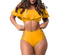 High Waisted Bikini Set Size 14, Quick Dry Swimwear Sets, Tie Dye Women's Sexy Halter Bikini Set Tie Sides Thong Triangle Brazilian Bikini St Patrick's Day Athletic Workout Yellow