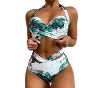 High Waisted Bikini Set Triangle, 2 Piece Bathing Suit with Shorts, Cross Front Swimming Costume Women Wrap Bikini Set Swimsuits Deals of The Day Sale Expedition Green