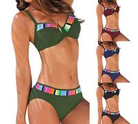 High Waisted Bikini Set Triangle, Tummy Control Bikini Top with Bottoms, Halterneck Strapless Women Wrap Bikini Set Push up 2 Piece Swimsuits Plus Size Swimwear St Patrick's Day Gifts Expedition