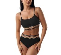 High Waisted Bikini Set,Tummy Control Bikini Set Adjustable Suitable for Summer Holidays,Two Piece Swimsuit for Pool Vacation Spa (UK, Alpha, S, Regular, Regular, Black)
