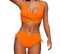 High Waisted Bikini Set UK, Plus Size Bikini Top with Bottoms, Cut Out Women Sexy Brazilian Bikini Set 2 Piece Spaghetti Strap Halterneck Bra 50th Birthday Gifts for Women Back to School Season