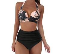 High Waisted Bikini Set UK, V Neck Swimming Costume for Women, Cut Out Bikini Set Push up Bikini Top with Bikini Halter Neck Underwired Padded Bikini St Patrick’s Day Home Essentials Pink