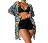 High Waisted Bikini Set White, 3 Piece Swimming Costume, Cross Front Women Wrap Bikini Set Push up 3 Piece Swimsuits Plus Size Swimwear Warehouse Clearance Spring Black