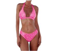 High Waisted Bikini Set Women Sexy Sequin Bikini Set Glitter Bathing Suit Sexy Push Up Swimsuit Beachwear Beach Holiday Swimming Costume for Pool Vacation Spa, Hot Pink, M