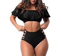 High Waisted Bikini Set Y2k, Plus Size Swimwear Sets, Tie Side Thong Women Sexy Brazilian Bikini Set 2 Piece Spaghetti Strap Halterneck Bra St Patrick Day Joggers Black