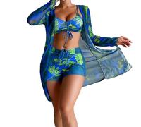 High Waisted Bikini Set Y2k, Push Up Bikini Swimsuit, Halter Ruched Women Three Piece Tankini Swimsuits High Waist Halter Vintage Bikini Set Lightning Deals of The Day Travel Essentials Women Blue