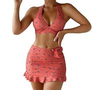 High Waisted Bikini Sets 36 F for Women UK, Tummy Control Ladies Swimming Costumes, Mid Waisted Women's Bikini Set Push up Two Piece Swimsuit Holiday Essentials Essentials Orange