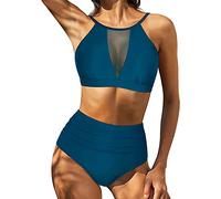 High Waisted Bikini Sets for Women UK 36 G, Tummy Control Womens Swimming Costumes, Halter Ruched Swimming Costume Women Wrap Bikini Set Swimsuits Thank You Gifts Vacation