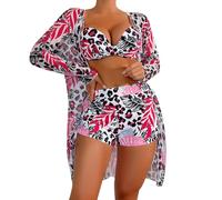 High Waisted Bikini Sets for Women UK Size, Three Piece Bathing Suit with Briefs, Sexy Halter Mesh Womens Sexy Halter Twist Bandeau Swimwear Bikini Set Lightning Deals of The Day Prom Hot Pink