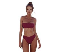 High Waisted Bikini Sets, V Neck Beach Wear Set, Sexy Lace up Triangle Women's Bikini Set Push up Two Piece Swimsuit St Patrick's Day Gifts Travelling Essentials Wine Red