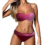 High Waisted Bikini Size 36 E Sets, 2 Piece Breathable Beachwear, Tie Sides Thong Triangle Brazilian 3 Piece Swimwear for Women Halter Swim Tops Briefs Trunk Sets Gifts for Mum Evening