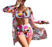 High Waisted Bikini Size 36 E Sets, Plus Size Beach Wear, Bow Tie Back Low Waisted Bikini Sets for Women 3 Piece Swimsuit Soft Bikini Tops January Sales Deals Climbing Hot Pink