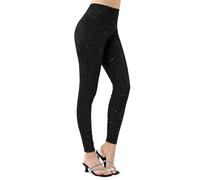 High Waisted Black Glitter Leggings for Women- Starry Sky Print Soft Elastic Waist Long Length Sequin Pants, Black, XXL