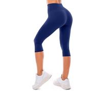 High Waisted Capri 3/4 Length Leggings for Women Buttery Soft Elastic Opaque Tummy Control Leggings Cropped Trousers for Workout Gym Yoga Cropped Pants Ladies 3/4 Black Sports Trousers