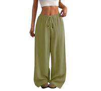 high Waisted Elasticated Trousers,Wide Leg Trousers for Women UK Summer Casual Drawstring Elasticated Waist Long Palazzo Pants High Waisted Loose Baggy Ladies Plain Lounge Bottoms Green