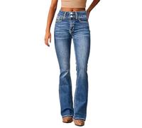 High Waisted Flare Jeans for Women Loose Fit High Elasticity Wide Leg Stretch Bell Bottom Baggy Denim Casual Streetwear Y2k Vintage Zip Fly Belt Loop Pants Stretchy Jeans