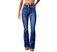 High Waisted Flare Jeans for Women Loose Fit High Elasticity Wide Leg Stretch Bell Bottom Baggy Denim Pants Casual Streetwear Y2k Vintage Zip Fly Belt Loop Pants Stretchy Jeans