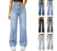 High Waisted Flare Jeans for Women Stretch Y2K Straight Wide Leg Jeans Pull On Stretchy Baggy Comfy Denim Trousers with Pockets Loose Palazzo Trousers Boyfriend Denim Pants Streetwear Casual