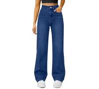 High Waisted Flare Jeans for Women Stretch Y2K Straight Wide Leg Jeans Pull On Stretchy Baggy Comfy Denim Trousers with Pockets Loose Palazzo Boyfriend Denim Pants Streetwear