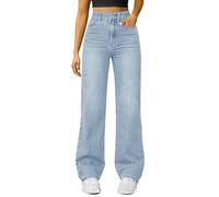 High Waisted Flare Jeans for Women Stretch Y2K Straight Wide Leg Jeans Pull On Stretchy Baggy Comfy Denim Trousers with Pockets Loose Palazzo Boyfriend Denim Pants Streetwear