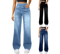 High Waisted Flare Jeans for Women Stretch Y2K Straight Wide Leg Jeans Pull On Stretchy Baggy Comfy Denim Trousers with Pockets Loose Elastic Palazzo Boyfriend Denim Pants Sweatpant