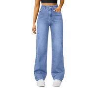 High Waisted Flare Jeans for Women Stretch Y2K Straight Wide Leg Jeans Pull On Stretchy Baggy Comfy Denim Trousers with Pockets Loose Palazzo Boyfriend Denim Pants Streetwear