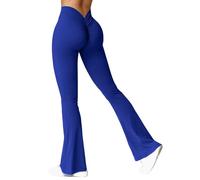 High Waisted Flare Leggings for Women V-Back Scrunch Bums Yogas Pants Breathable Stretchy Tummy Control Butt Lifting Workout Wide Leg Pants Casual Baggy Elastic Waist Joggers Blue
