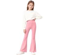 High Waisted Flared Leggings Girls, Kids Comfy Bell Bottoms Fleece Stretchy Bootcut Yoga Pants Elegant School Dress Pants Daily Active Pink 8 Years