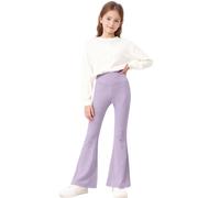 High Waisted Flared Leggings Girls, Kids Comfy Bell Bottoms Fleece Stretchy Bootcut Yoga Pants Elegant School Dress Pants Daily Active Purple 10 Years