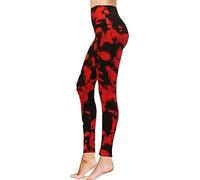 High Waisted Full Length Workout Not See Through Leggings Capri Shorts Soft Stretchy(S-M, Black Red Tie Dye)