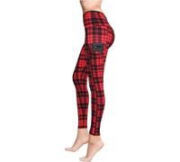 High Waisted Full Length Workout Not See Through Leggings Capri Shorts Soft Stretchy(XXL, Red Plaid 2 Pockets)