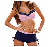 High Waisted Halter Neck Bikini Set, 2 Piece Monokini Swimsuit with Bikini Bottoms, Halter Ruched Women Swimsuits Criss Cross Drawstring Side Bikini Sets Deal of The Day Holiday Essentials Pink