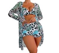 High Waisted Halter Neck Bikini Sets for Women UK, Plus Size Bathing Suit with Shorts, Vintage Print Women Sexy Brazilian Bikini Set 3 Piece Spaghetti Strap Halterneck Bra January Sale Pilates Green