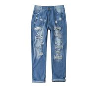 High Waisted Jeans Women's Boyfriend Jeans Stretchy Ripped Distressed Denim Pants Capri Pants for Women UK Plus Size (Blue, M)