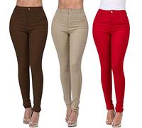 High Waisted Jeggings for Women - Stretchy Denim Leggings With Button Zip Pull On - Skinny Casual Elastic Straight Leg Solid Colour Jeans for Teenagers