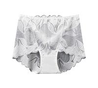 High Waisted Knickers for Women Sexy Lace Women's Panties High waisted Silk Handmade Panties for Women See Through Sexy Lace Underwear Breathable Hollow Embroidery Lacy Panties (White, XL)
