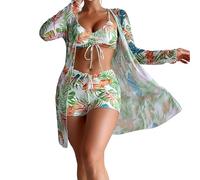 High Waisted Ladies Bikini Sets Size 6-8, Plus Size Swimming Costume, Removable Soft Cups Women Sexy 3PCS Bikini Set Halter U-Clip Underwire Swimsuit Boxing Day Sale Wedding Green